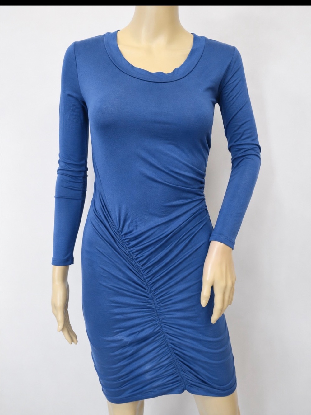 Barney’s New York Blue Ruched Long-Sleeve Dress